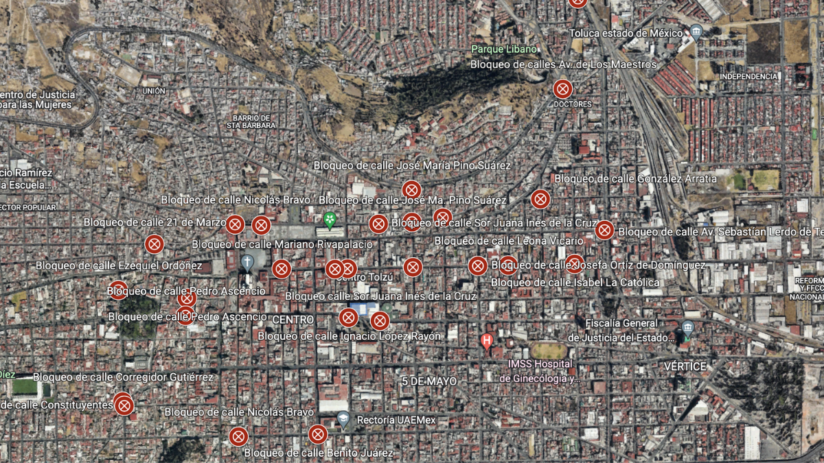 Mapa con el bloqueo de calles por Catrineando 2022