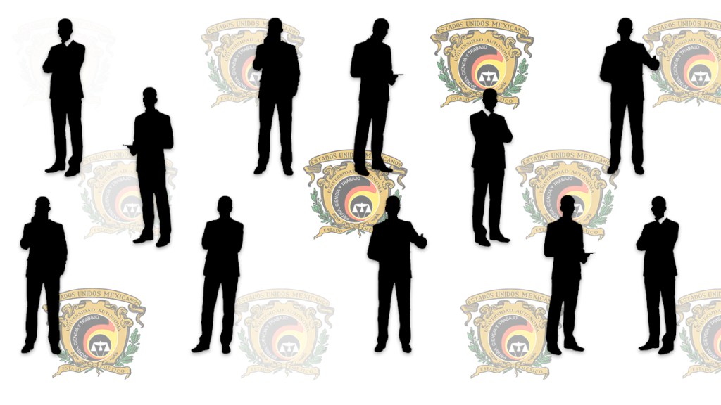 Sombra de ejecutivos, y de fondo escudos de la facultad de derecho de la UAEMEX