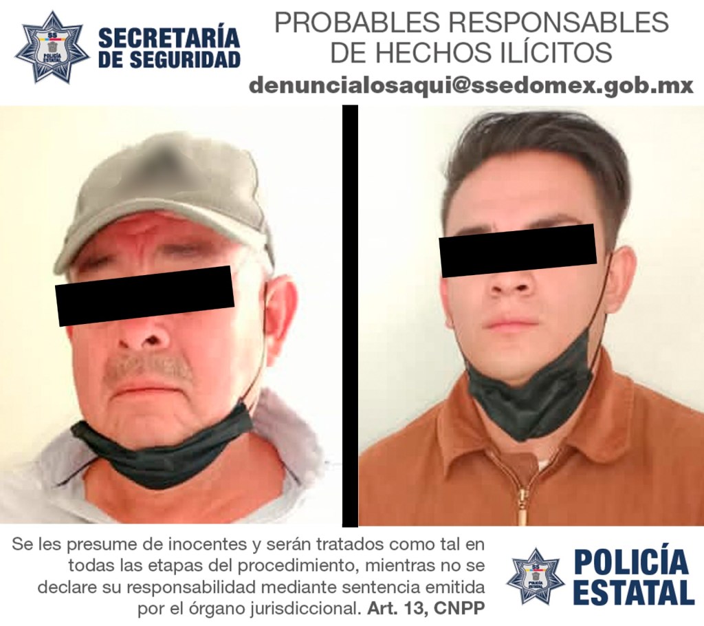Hombres detenidos que presuntamente colocaron narcomantas en Edomex