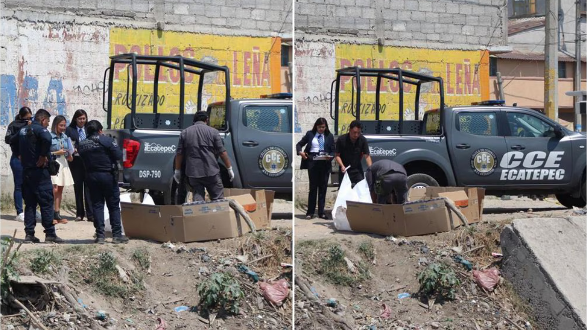 Localizan restos humanos en canal de aguas negras en Texcoco.