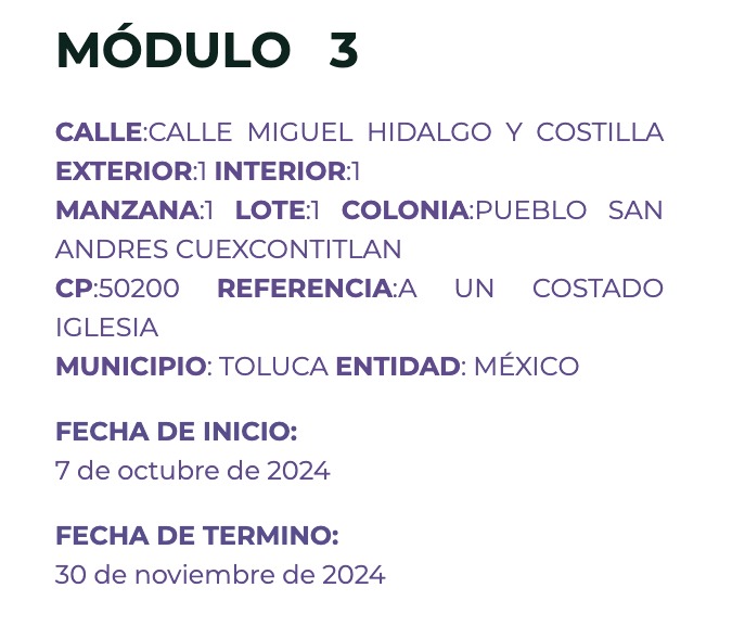 ubicación módulos Pensión Bienestar Toluca