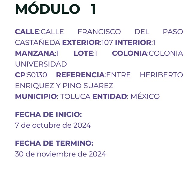 ubicación módulos Pensión Bienestar Toluca