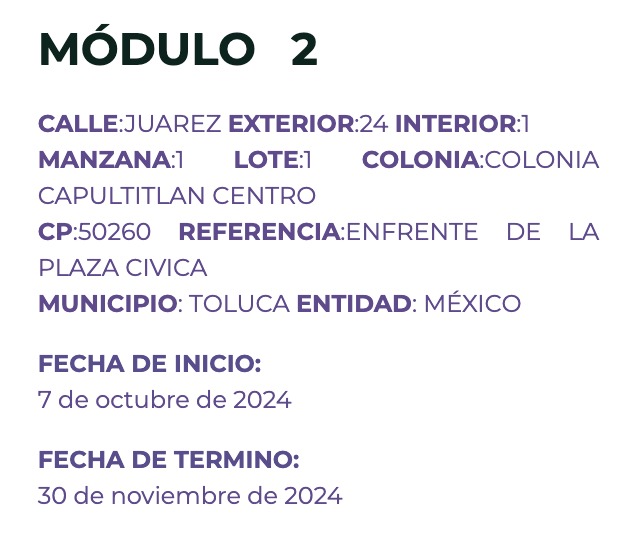 ubicación módulos Pensión Bienestar Toluca