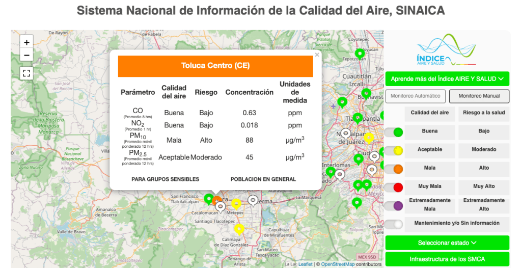 calidad mala aire Toluca