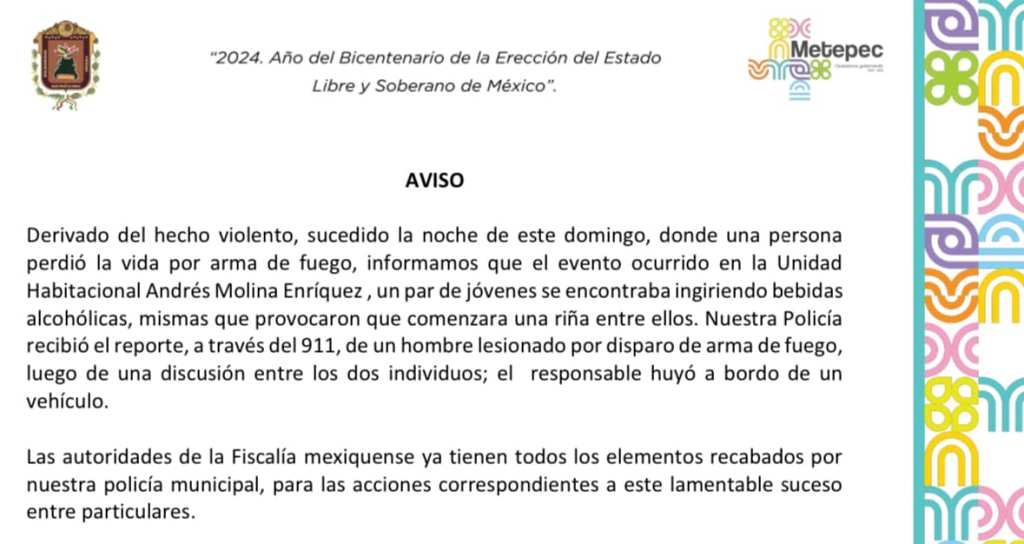 balacera unidad habitacional Metepec