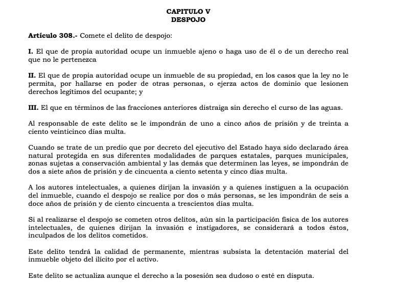 Qué dice el código penal del Estado de México sobre el delito de despojo de vivienda