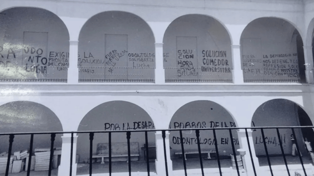 Interior de la Rectoría en el paro de la UAEMéx en 1976