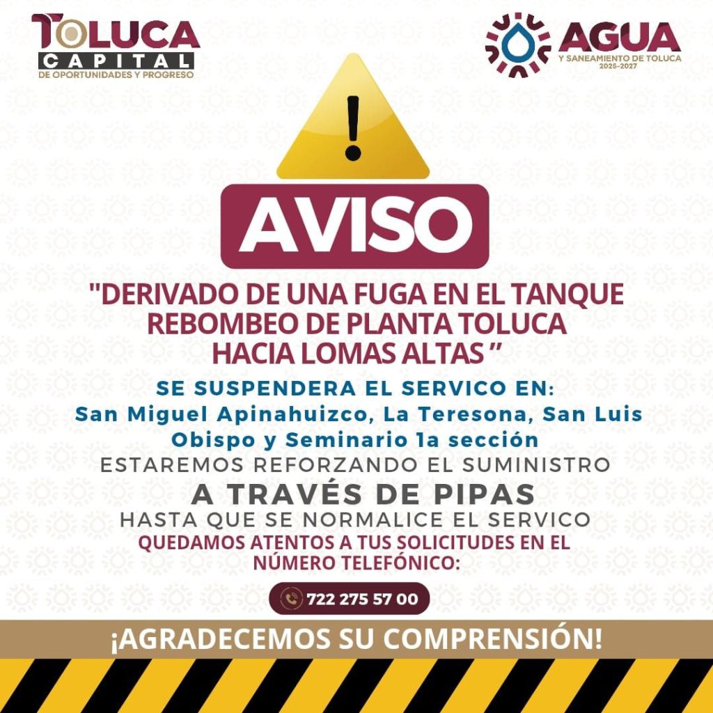 agua colonias Toluca 
