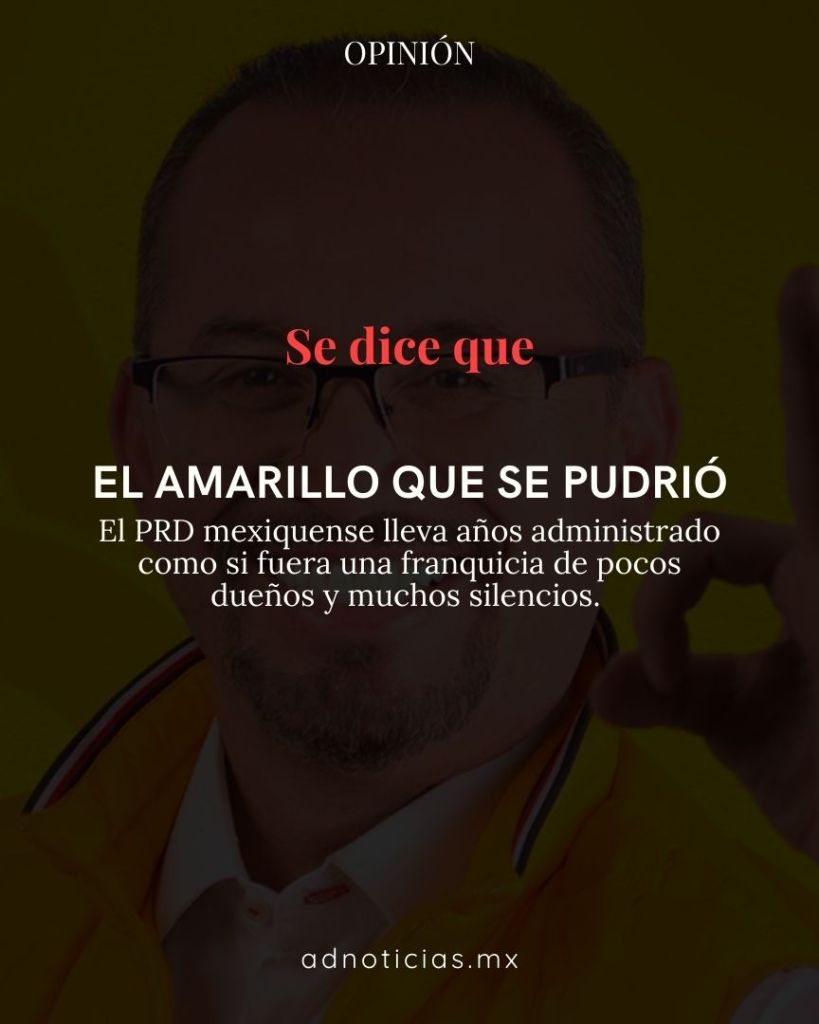 Imagen de un hombre con gafas y una chaqueta amarilla, sobre un fondo amarillo, con el texto 'Se dice que' y 'El amarillo que se pudrió' superpuesto.