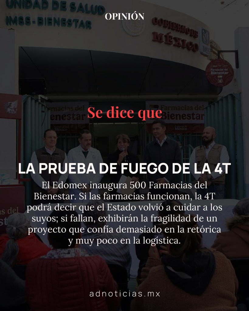 Inauguración de una farmacia del bienestar en el Estado de México, con autoridades presentes y una unidad de salud al fondo.