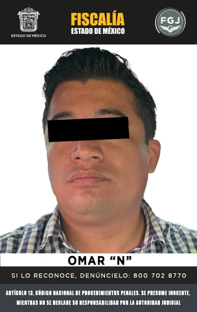 Cartel de búsqueda de Omar 'N', exjefe del Departamento de Servicios Financieros, involucrado en un caso de desfalco en el Tribunal de Justicia Administrativa del Estado de México.