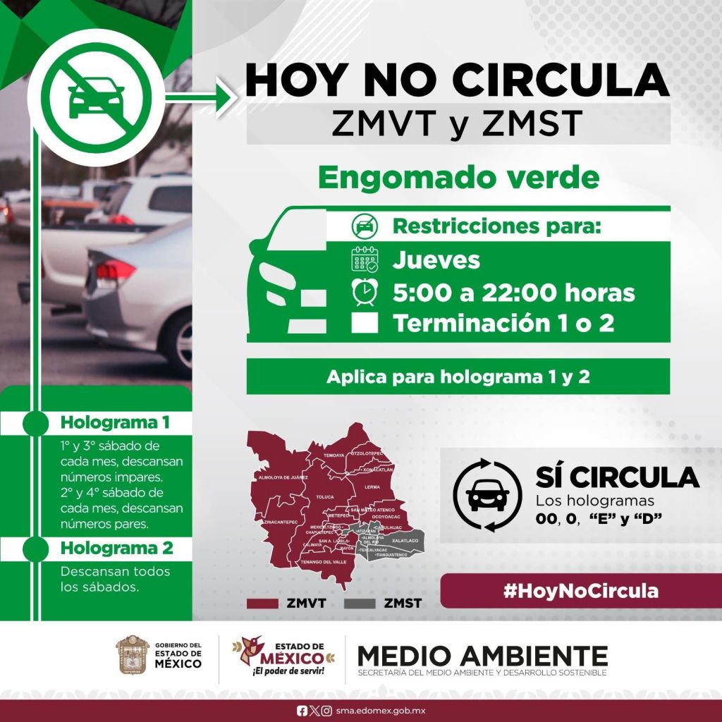 hoy no circula jueves toluca