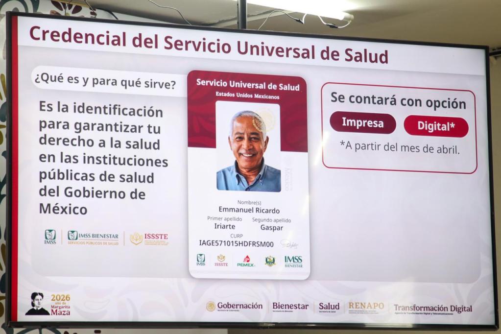 Imagen que muestra la credencial del Servicio Universal de Salud en México, con información sobre su uso, identificación y opciones impresas o digitales.