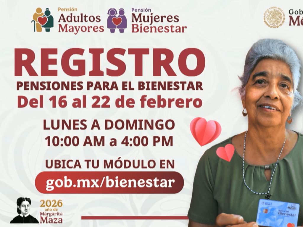 Promotional banner for pension registration for adults and women, featuring an elderly woman holding a registration document, with details about registration dates, times, and website.