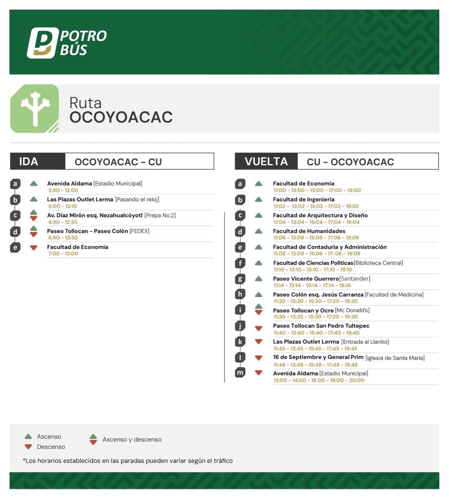 horarios y ruta potrobús 2026