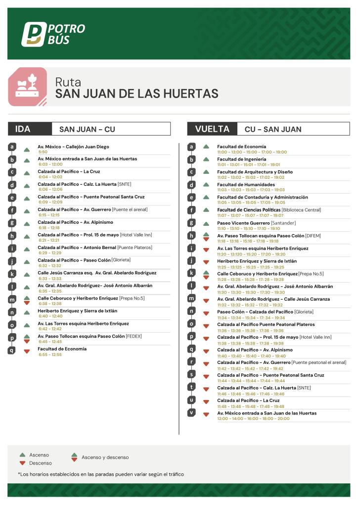 horarios y ruta potrobús 2026