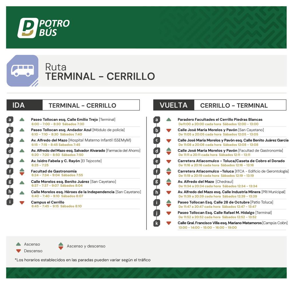 horarios y ruta potrobús 2026
