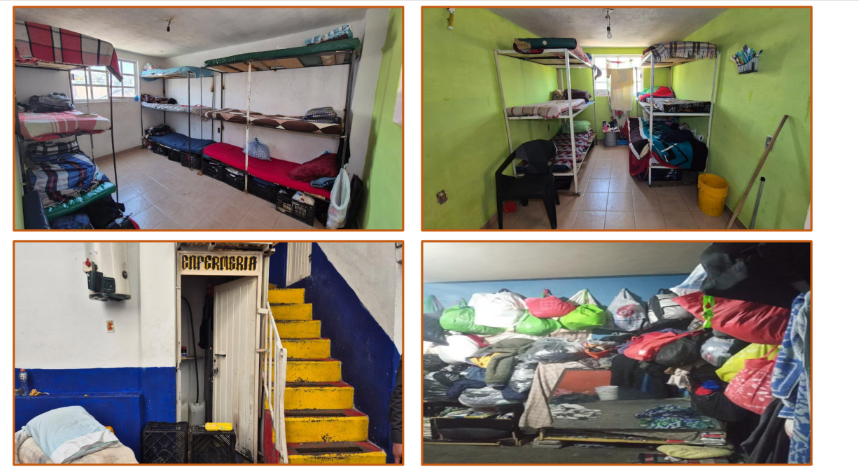 Habitaciones compartidas con literas y colchones en un ambiente colorido.