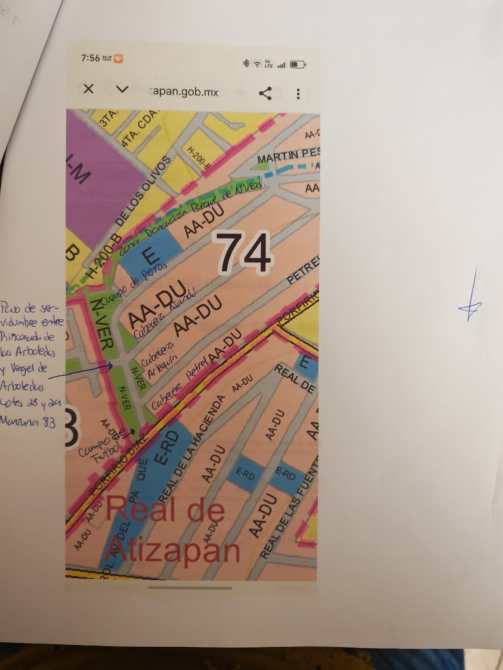 Mapa de la colonia Real de Atizapán, mostrando calles y números de casas, con énfasis en la sección AA-DU.