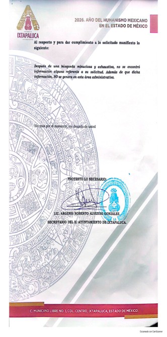 Documento oficial del Ayuntamiento de Ixtapaluca, Estado de México, relacionado con el año del humanismo mexicano, con un diseño en la parte superior que incluye un símbolo distintivo y un sello azul.