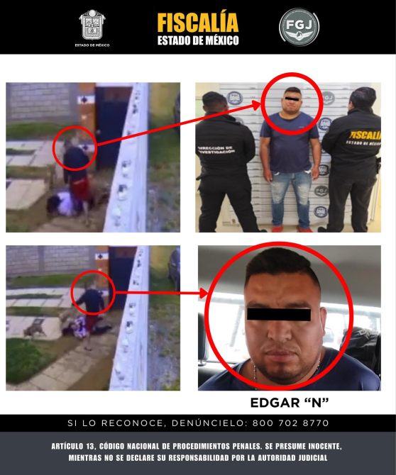 Imagen de una carteles de búsqueda de un sospechoso llamado Edgar 'N', incluyendo varias fotografías y detalles de su apariencia.