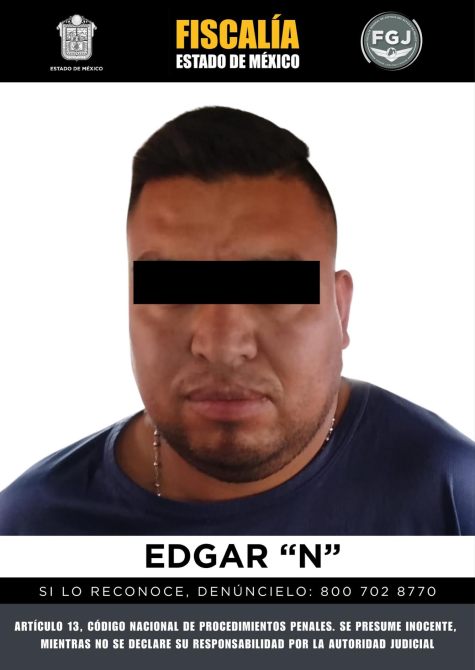 Foto de identificación de un hombre con el texto 'EDGAR N' y un aviso sobre la presunción de inocencia, emitida por la Fiscalía del Estado de México.