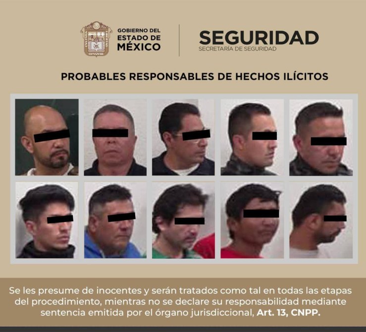 Fotografía de múltiples individuos que se consideran probables responsables de hechos ilícitos, con información sobre su presunción de inocencia.